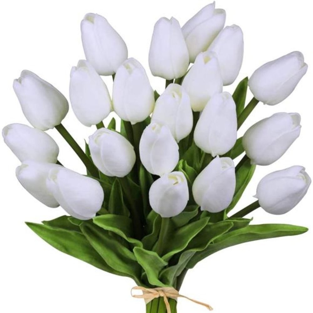 20 Pcs Artificial Tulip Flowers Table Decoration - Pure White 14" Tall